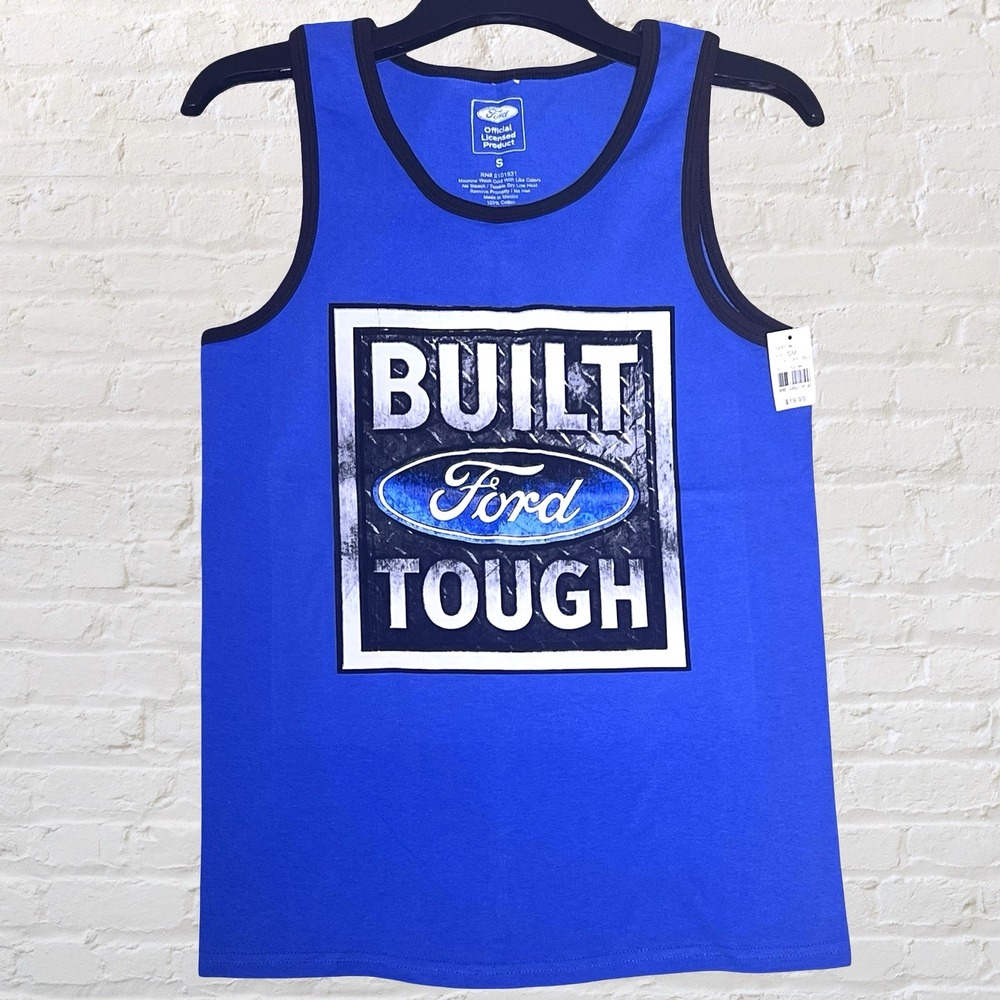 Ford Motor Company‎ Built Tough Graphic Ringer Tank Top Size S Blue Summer NWT